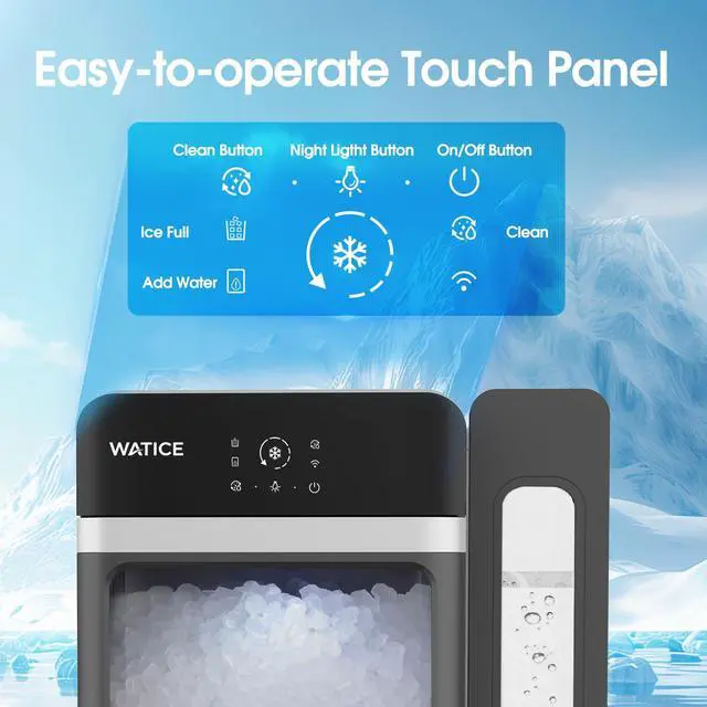 Alt view image 4 of 7 - Countertop Nugget Ice Maker with Side Water Tank, Self-Cleaning Ice Machine with Ice Scoop, 45 lbs/Day Chewable Ice, Ready in 10 Mins, for Home/Party/RV (Black)