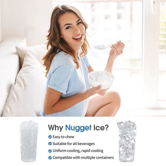 Alt view image 5 of 7 - Countertop Nugget Ice Maker with Side Water Tank, Self-Cleaning Ice Machine with Ice Scoop, 45 lbs/Day Chewable Ice, Ready in 10 Mins, for Home/Party/RV (Black)