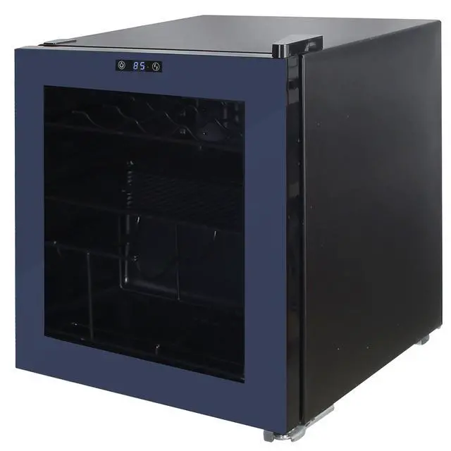 Alt view image 3 of 4 - Beverage Cooler Refrigerator 15 Wine Bottle/60 Can Capacity, Glass Door, 17-Inch Wide Freestanding, Adjustable Thermostat Control, 1.6-Cu.Ft, Slate Blue