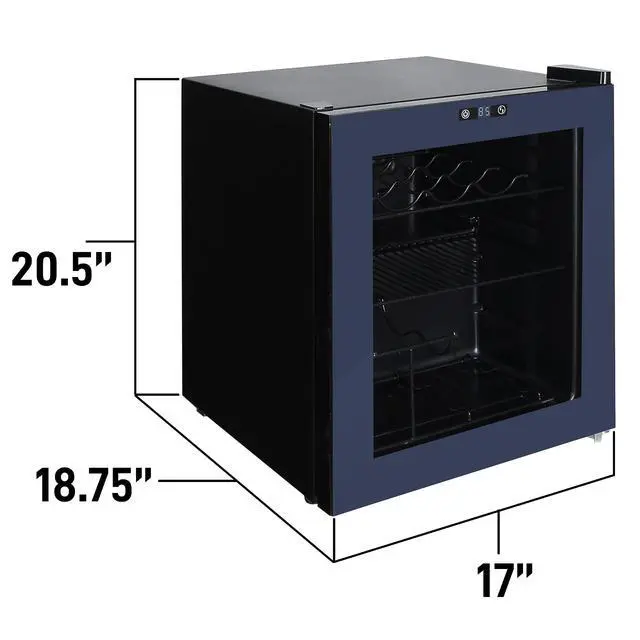 Alt view image 4 of 4 - Beverage Cooler Refrigerator 15 Wine Bottle/60 Can Capacity, Glass Door, 17-Inch Wide Freestanding, Adjustable Thermostat Control, 1.6-Cu.Ft, Slate Blue
