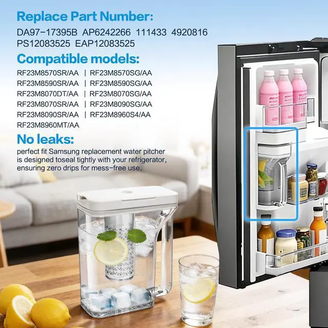 Alt view image 6 of 7 - Upgraded DA97-17395B Water Pitcher Reservoir,Compatible with Samsung Refrigerators RF28R7351SG RF28R7351SR RF28R6221SRFood-Grade Durable Material, No-Leak Designsamsung refrigerator water pitcher