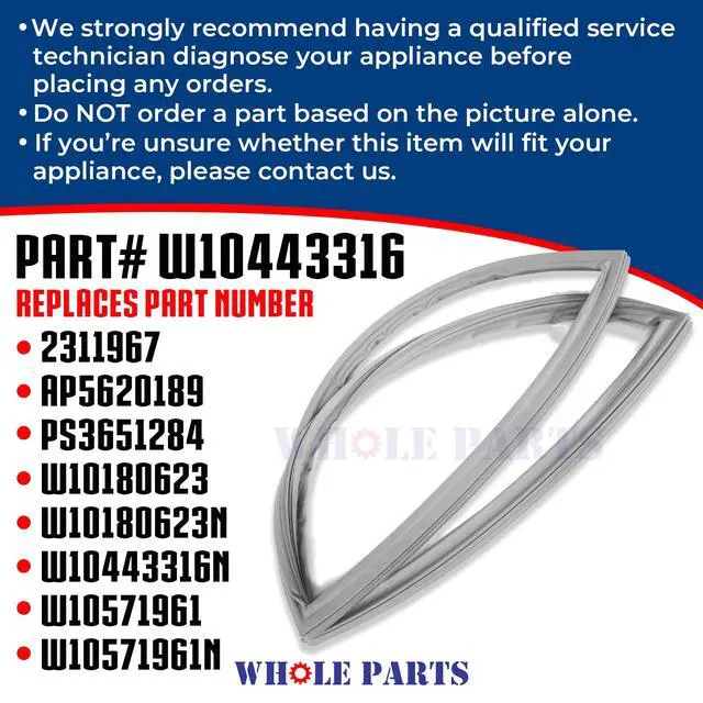 Alt view image 3 of 7 - Upgraded Refrigerator Freezer Door Gasket (Magnetic Strip Inside, Gray) Part# W10443316 - Replacement & Compatible with Some Amana, Kitchen Aid, Kenmore, Maytag and Whirlpool Refrigerators