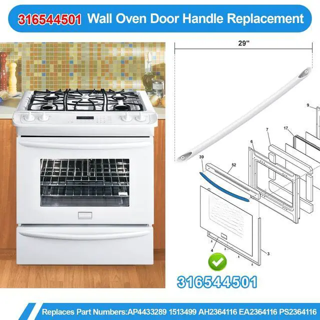 Alt view image 2 of 7 - 316544501 Oven Stove Handle for Frigidaire Oven Door Handle Replacement | White Electrolux Frigidaire Electric Stove Oven Handle 316544501 AP4433289 PS2364116 Kenmore Oven Door Handle With Screws