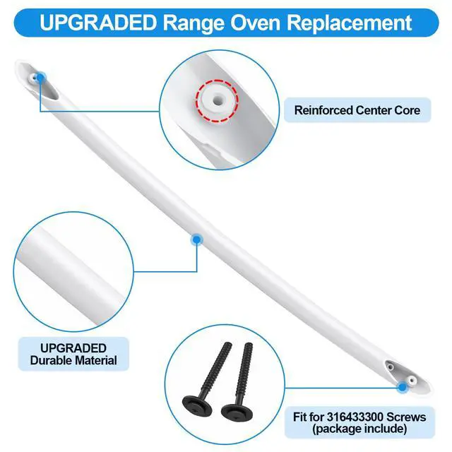 Alt view image 3 of 7 - 316544501 Oven Stove Handle for Frigidaire Oven Door Handle Replacement | White Electrolux Frigidaire Electric Stove Oven Handle 316544501 AP4433289 PS2364116 Kenmore Oven Door Handle With Screws