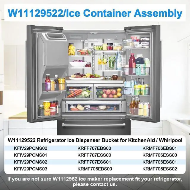 Alt view image 3 of 7 - Upgraded W11129522 Refrigerator Ice Bucket Compatible with Whirlpool Ice Maker Replacement Parts, W10564750 Whirlpool Ice Bucket Removable Ice Bin,KRMF706EBS01,KRFF707ESS01 Ice Container Assembly