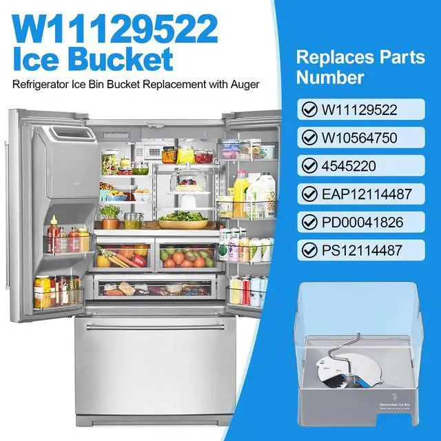 Alt view image 6 of 7 - Upgraded W11129522 Refrigerator Ice Bucket Compatible with Whirlpool Ice Maker Replacement Parts, W10564750 Whirlpool Ice Bucket Removable Ice Bin,KRMF706EBS01,KRFF707ESS01 Ice Container Assembly
