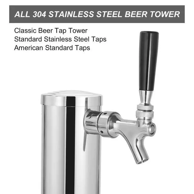 Alt view image 2 of 7 - Single Beer Tap Beer Tower, All Stainless Steel Tower & Faucet | Beer Tower dispenser Kegerator Parts Kit with Preassembled Line, 3" Kegerator Tower Column, Keg Tap Tower for Brew