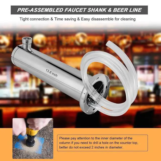 Alt view image 4 of 7 - Single Beer Tap Beer Tower, All Stainless Steel Tower & Faucet | Beer Tower dispenser Kegerator Parts Kit with Preassembled Line, 3" Kegerator Tower Column, Keg Tap Tower for Brew