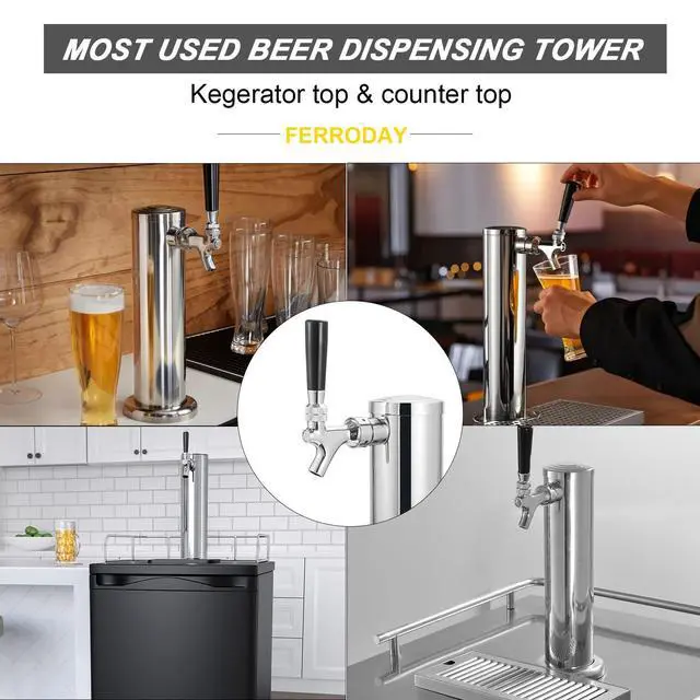 Alt view image 7 of 7 - Single Beer Tap Beer Tower, All Stainless Steel Tower & Faucet | Beer Tower dispenser Kegerator Parts Kit with Preassembled Line, 3" Kegerator Tower Column, Keg Tap Tower for Brew