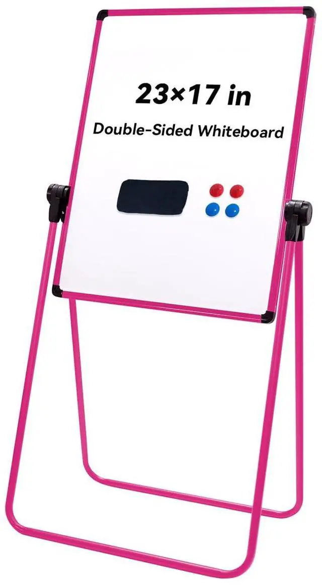Main image of Dry Erase Board with Stand - 23"x17" Double Sided Portable Foldable White Board, Height Adjustable Rotating Stand Magnetic Whiteboard for Home Office Restaurant, Pink