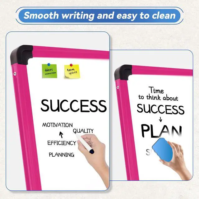 Alt view image 4 of 6 - Dry Erase Board with Stand - 23"x17" Double Sided Portable Foldable White Board, Height Adjustable Rotating Stand Magnetic Whiteboard for Home Office Restaurant, Pink
