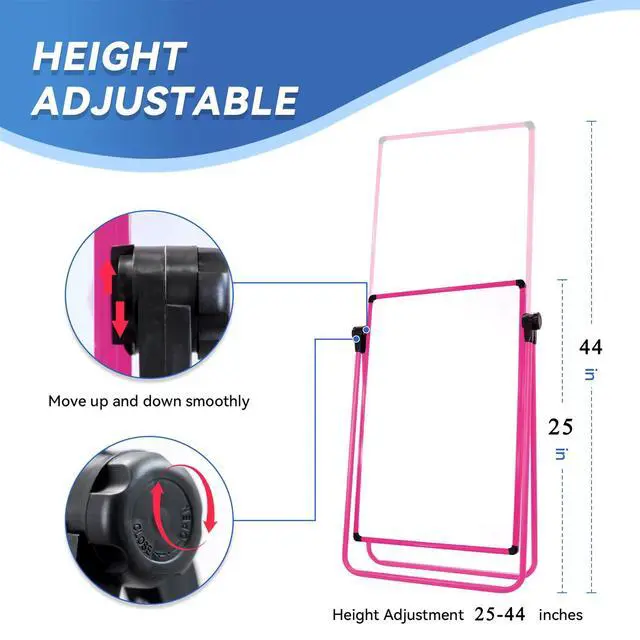 Alt view image 2 of 6 - Dry Erase Board with Stand - 23"x17" Double Sided Portable Foldable White Board, Height Adjustable Rotating Stand Magnetic Whiteboard for Home Office Restaurant, Pink