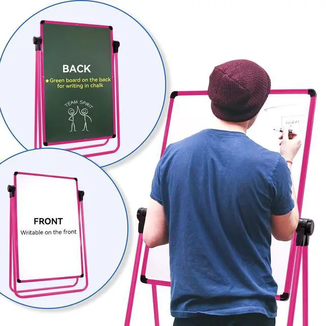 Alt view image 5 of 6 - Dry Erase Board with Stand - 23"x17" Double Sided Portable Foldable White Board, Height Adjustable Rotating Stand Magnetic Whiteboard for Home Office Restaurant, Pink