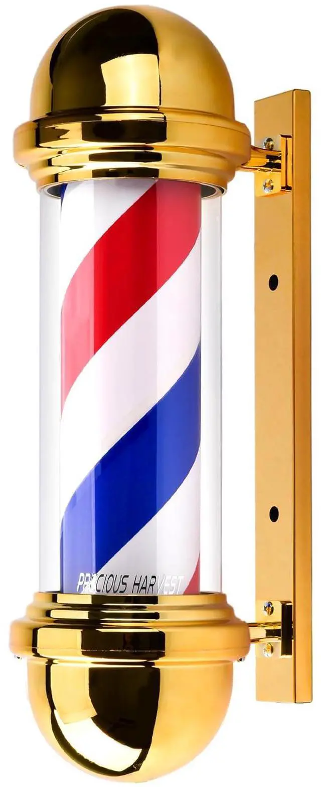Main image of 20 Inch Barber Pole,Red Blue and White Barbershop Rotating Light Fixture,Classic Signs for Hair Salon,LED Light Source (Golden)