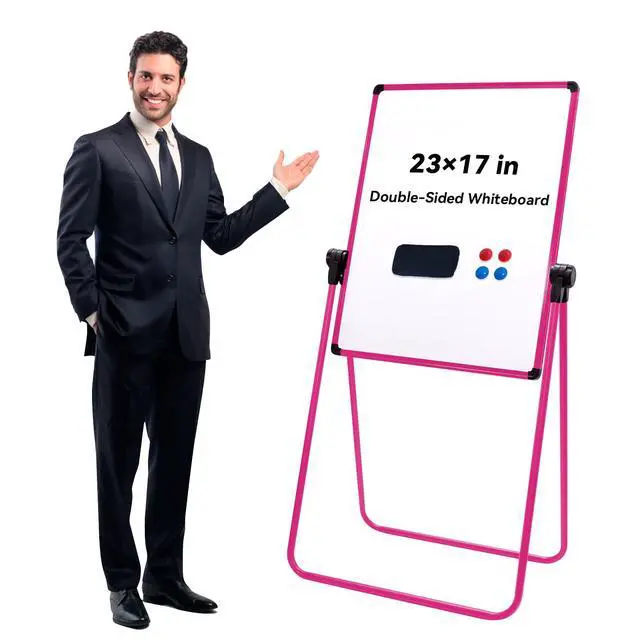 Alt view image 6 of 6 - Dry Erase Board with Stand - 23"x17" Double Sided Portable Foldable White Board, Height Adjustable Rotating Stand Magnetic Whiteboard for Home Office Restaurant, Pink