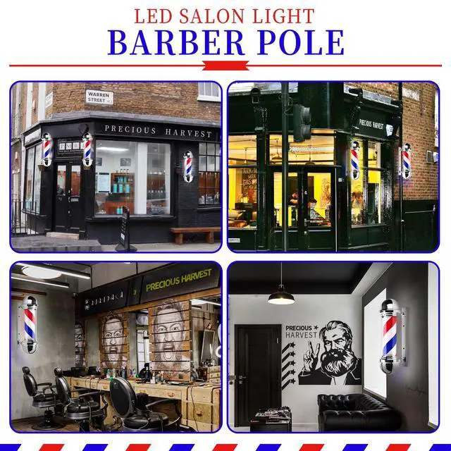 Alt view image 3 of 7 - 20 Inch Barber Pole,Red Blue and White Barbershop Rotating Light Fixture,Classic Signs for Hair Salon,LED Light Source (Silver)