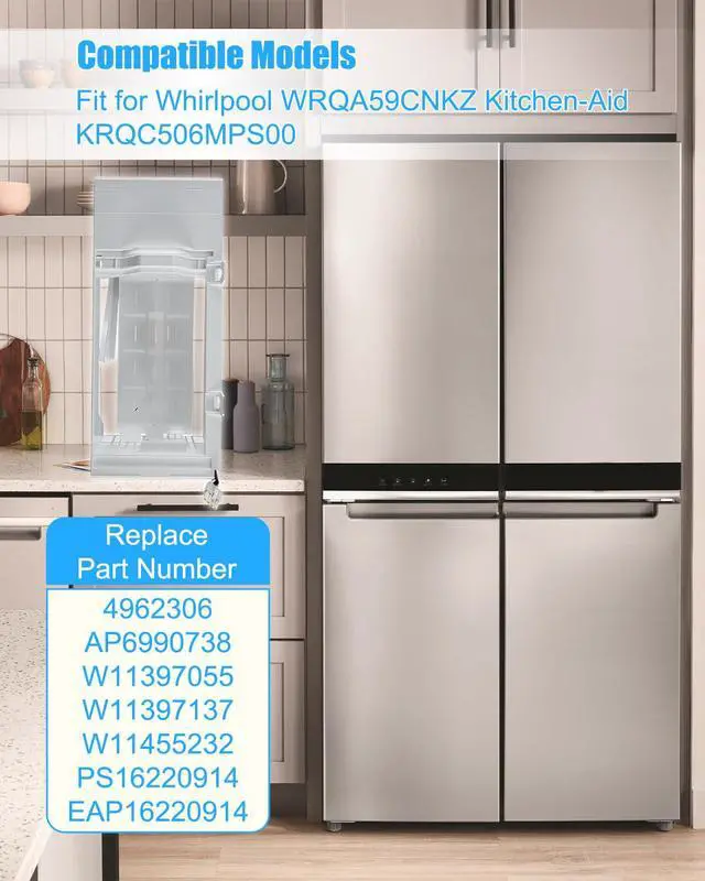 Alt view image 2 of 6 - W11455232 W11397137 Refrigerator Ice Maker Assembly Replacement Fit for Whirlpool WRQA59CNKZ Kitchen-Aid KRQC506MPS00, Replace W11397137 W11397055 4962306 AP6990738 PS16220914 EAP16220914 W11455232
