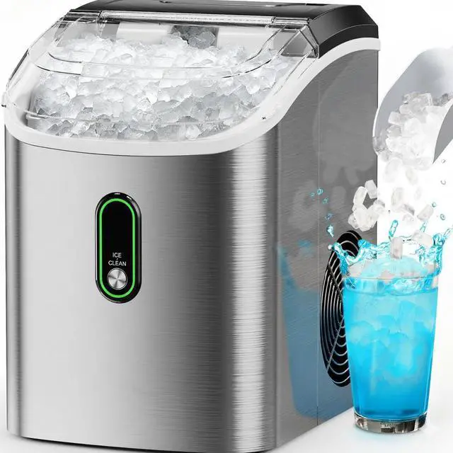 Main image of Countertop Nugget Ice Maker with Self-Cleaning & Removable Lid, 33lbs/24H Chewable Pellet Ice Machine for Home/Kitchen/Office, Stainless Steel
