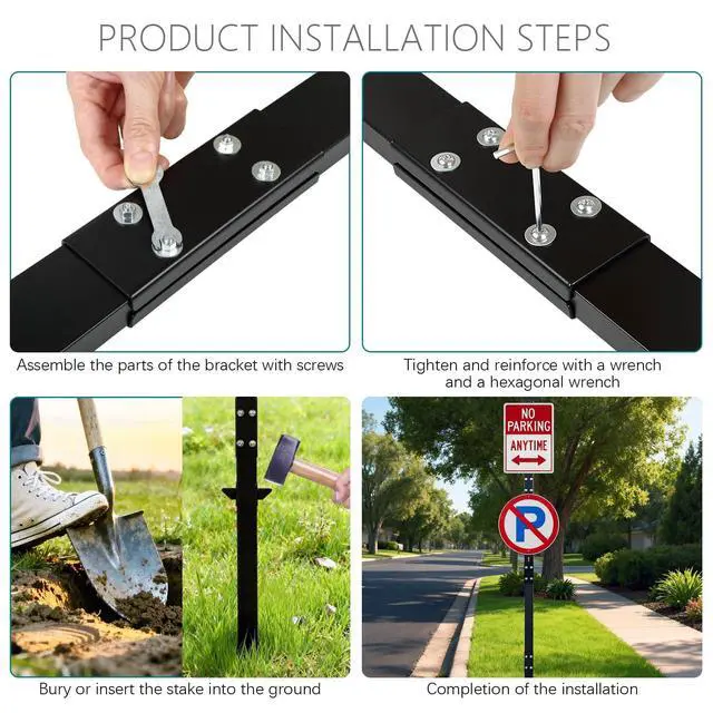 Alt view image 5 of 7 - 8 Ft Heavy Duty Yard Sign Stakes - 96-InchTall Metal Lawn Sign Posts, 6.6 lb Each with Black Powder Coating - for Outdoor Events, Parking, Garage, Bar, Lawn Signs (Black2)
