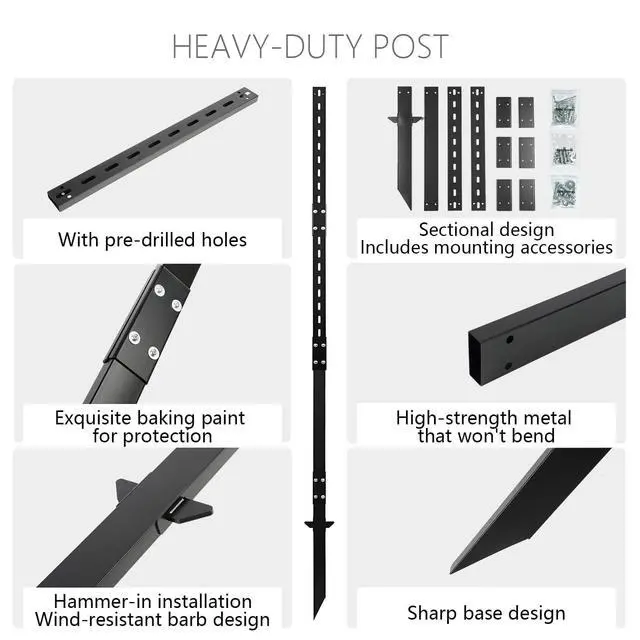 Alt view image 4 of 7 - 8 Ft Heavy Duty Yard Sign Stakes - 96-InchTall Metal Lawn Sign Posts, 6.6 lb Each with Black Powder Coating - for Outdoor Events, Parking, Garage, Bar, Lawn Signs (Black2)