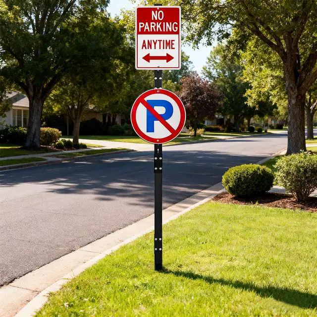 Alt view image 7 of 7 - 8 Ft Heavy Duty Yard Sign Stakes - 96-InchTall Metal Lawn Sign Posts, 6.6 lb Each with Black Powder Coating - for Outdoor Events, Parking, Garage, Bar, Lawn Signs (Black2)