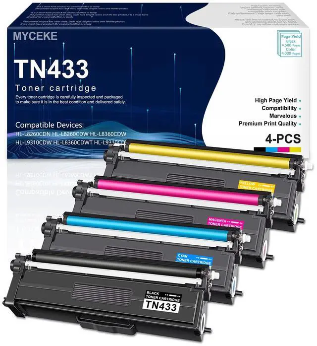 Main image of TN433 Toner Cartridge Set 4 Pack Replacement for TN 433 TN431 TN 431 Toner | Compatible for Brother HL-L8260CDW HL-L8360CDW HL-L8360CDWT MFC-L8900Cdw MFC-L8610CDW Printer (Black Cyan Magenta Yellow)