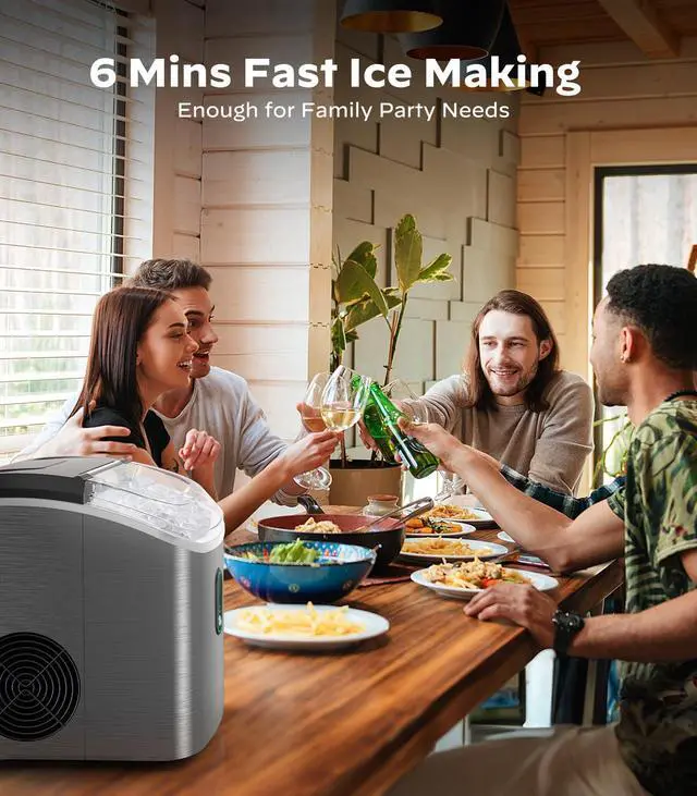 Alt view image 2 of 7 - Countertop Nugget Ice Maker with Self-Cleaning & Removable Lid, 33lbs/24H Chewable Pellet Ice Machine for Home/Kitchen/Office, Stainless Steel