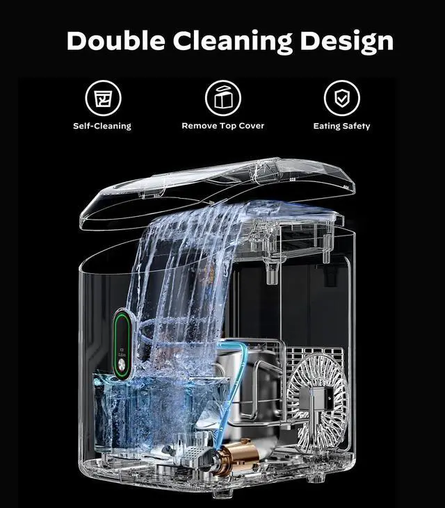 Alt view image 3 of 7 - Countertop Nugget Ice Maker with Self-Cleaning & Removable Lid, 33lbs/24H Chewable Pellet Ice Machine for Home/Kitchen/Office, Stainless Steel