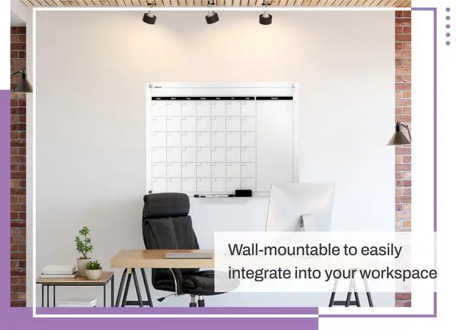 Alt view image 6 of 7 - Real Glass Dry Erase Monthly Calendar, Giant Size 34" x 46", White Tempered Glass Surface, Frameless Wall Mount, with 4 Assorted Color Markers and Eraser, by (Bright White)