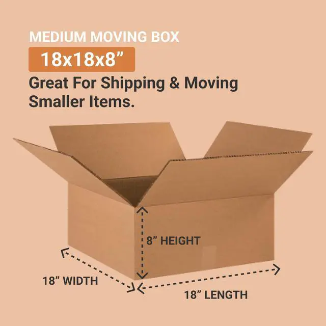 Alt view image 2 of 6 - Shipping Boxes Long 18"L x 18"W x 8"H, 15-Pack | Corrugated Cardboard Box for Packing, Moving and Storage 18x18x8 18188