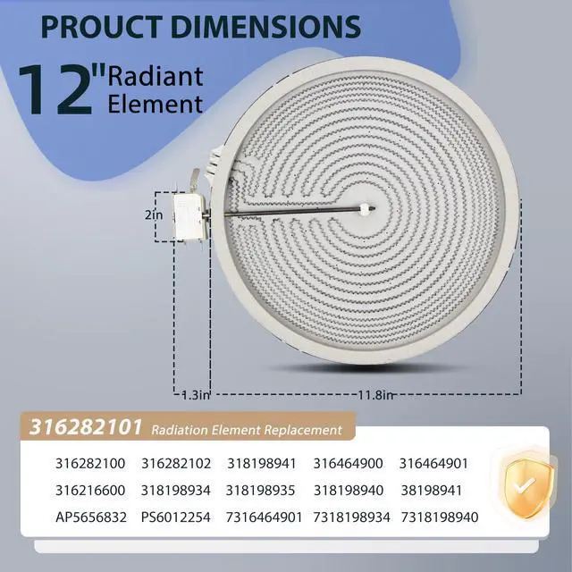 Alt view image 3 of 7 - 316282101 316282100 12in Dual Radiant Surface Element Compatible with Frigidaire Kenmore Electric Range Replaces 316282102 318198935 316216600 316464900 316464901 Range Radiant Element