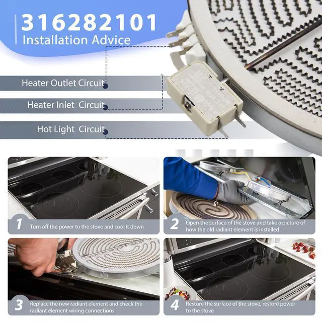 Alt view image 6 of 7 - 316282101 316282100 12in Dual Radiant Surface Element Compatible with Frigidaire Kenmore Electric Range Replaces 316282102 318198935 316216600 316464900 316464901 Range Radiant Element