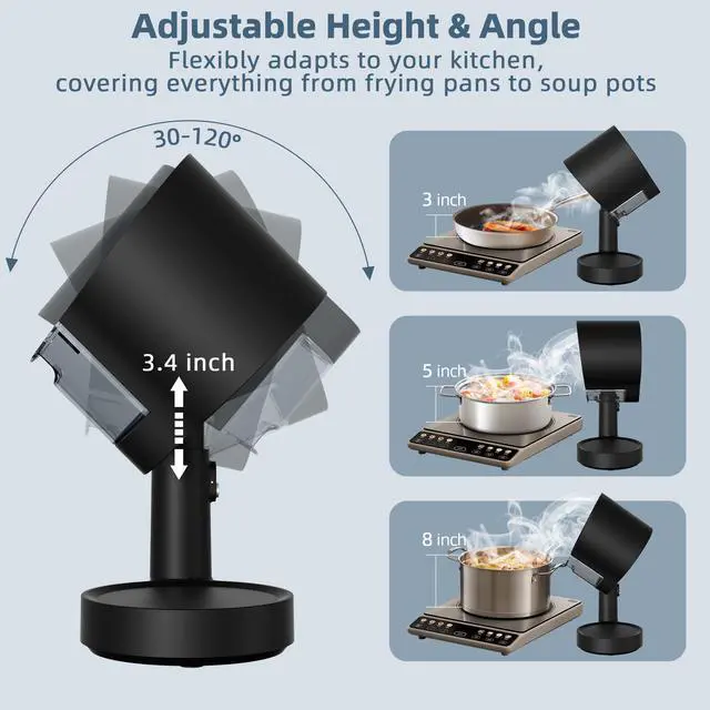 Alt view image 3 of 7 - Portable Range Hood: Kitchen Countertop Cooking Exhaust Fan Quiet Smoke Removal - 3-Speed Suction Height & Angle Adjustable Design Dual-layer Filter- Plug-in for Apartments RV BBQ Hot Pot