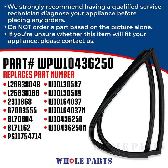Alt view image 3 of 7 - Upgraded Black Refrigerator Freezer Door Gasket (Magnetic Strip Inside) Part # WPW10436250 Compatible with Select Amana, JennAir, Kenmore, KitchenAid, Maytag, and Whirlpool Models