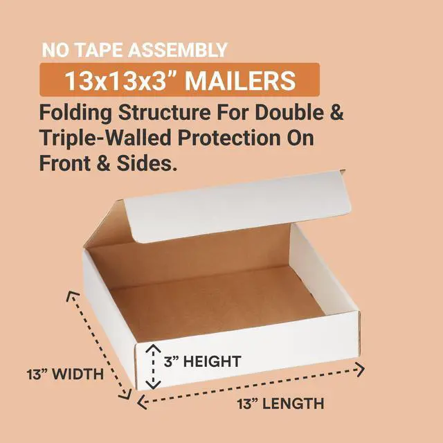 Alt view image 2 of 5 - Shipping Boxes Medium 13"L x 13"W x 3"H 50-Pack - Corrugated Cardboard Box for Moving, Mailing, Packing, Packaging and Storage