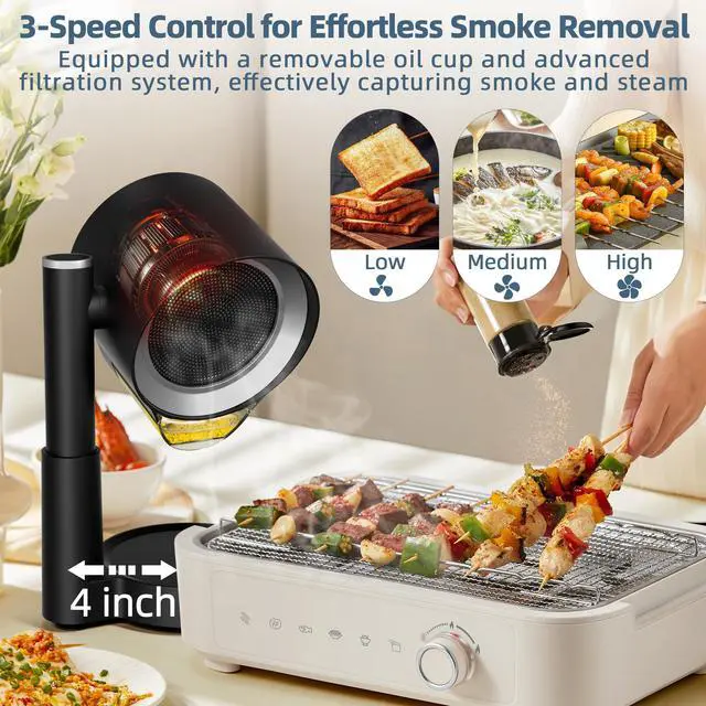 Alt view image 5 of 7 - Portable Range Hood: Kitchen Countertop Cooking Exhaust Fan Quiet Smoke Removal - 3-Speed Suction Height & Angle Adjustable Design Dual-layer Filter- Plug-in for Apartments RV BBQ Hot Pot