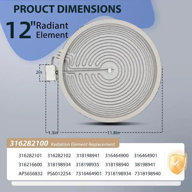 Alt view image 2 of 7 - 316282100 316282101 12" Dual Radiant Surface Element Compatible with Frigidaire Kenmore Electric Range Replaces 316282102 318198935 316216600 316464900 316464901 Haliant Surface Element