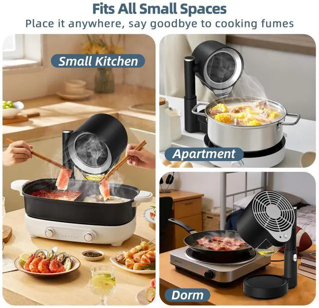 Alt view image 7 of 7 - Portable Range Hood: Kitchen Countertop Cooking Exhaust Fan Quiet Smoke Removal - 3-Speed Suction Height & Angle Adjustable Design Dual-layer Filter- Plug-in for Apartments RV BBQ Hot Pot