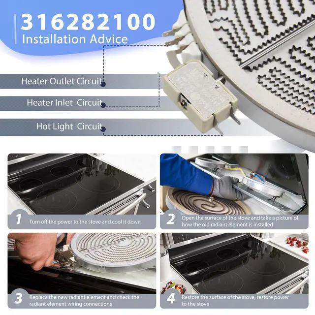 Alt view image 5 of 7 - 316282100 316282101 12" Dual Radiant Surface Element Compatible with Frigidaire Kenmore Electric Range Replaces 316282102 318198935 316216600 316464900 316464901 Haliant Surface Element