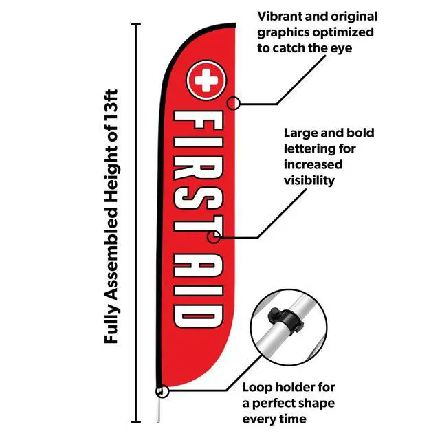 Alt view image 2 of 6 - Feather Flag Set, 12 ft Advertising Flag with Fiberglass Poles and Ground Spike for Business Promotion, Financial Services Themed (First Aid) | Poles & ground spike included