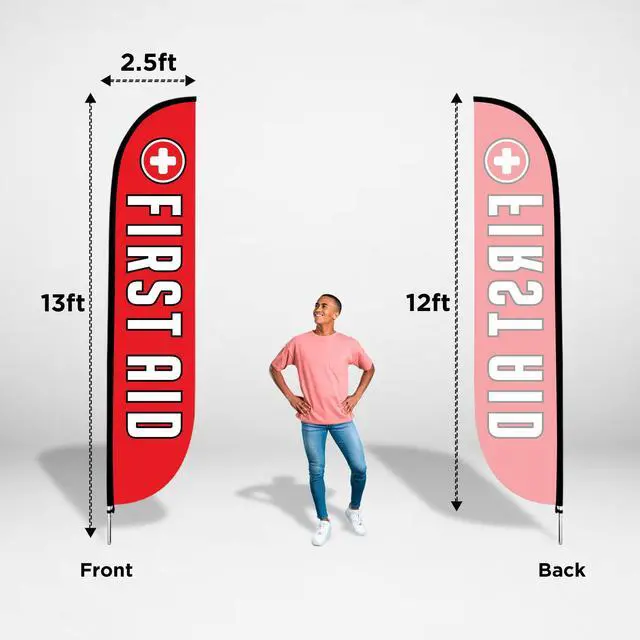 Alt view image 4 of 6 - Feather Flag Set, 12 ft Advertising Flag with Fiberglass Poles and Ground Spike for Business Promotion, Financial Services Themed (First Aid) | Poles & ground spike included