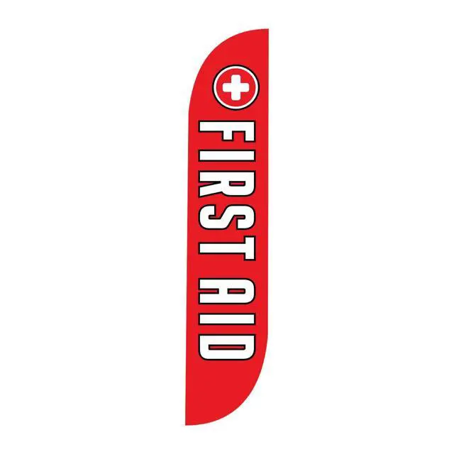 Alt view image 6 of 6 - Feather Flag Set, 12 ft Advertising Flag with Fiberglass Poles and Ground Spike for Business Promotion, Financial Services Themed (First Aid) | Poles & ground spike included