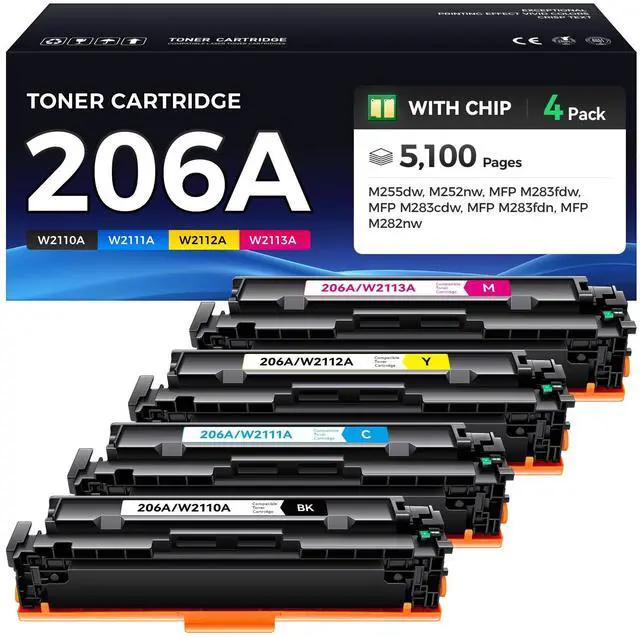 Main image of 206A Toner Cartridge Set 4-Pack Printer Replacement for HP 206A W2110A W2111A W2112A W2113A Compatible for HP Color LaserJet Pro MFP M283cdw M283fdn M283fdw M282nw M255dw M255nw Ink Black All-in-One