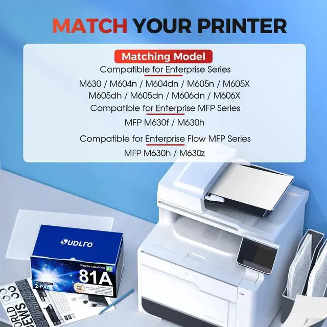 Alt view image 2 of 7 - 81A Toner - CF281A Replacement for HP 81A Black Toner Cartridge CF281A 81X CF281X Compatible with M630, M604dn, M604n, M605dh, M605dn Printer (2 Black)