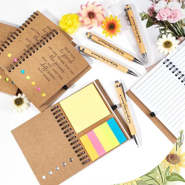 Alt view image 4 of 7 - 40 Sets Employee Appreciation Gifts Bulk Inspirational Spiral Notebook Journal with Sticky Notes Bamboo Pen Back to School Gifts for Students Teacher Nurse Coworker Office Team Housekeeping Staff