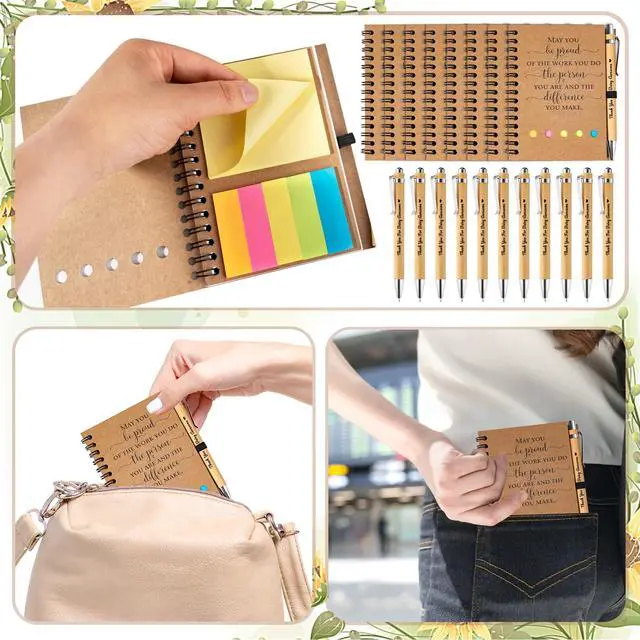 Alt view image 5 of 7 - 40 Sets Employee Appreciation Gifts Bulk Inspirational Spiral Notebook Journal with Sticky Notes Bamboo Pen Back to School Gifts for Students Teacher Nurse Coworker Office Team Housekeeping Staff