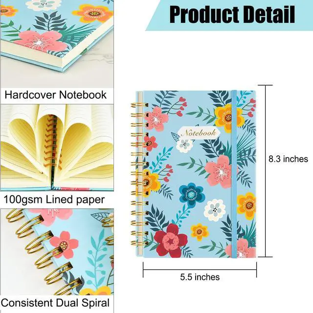 Alt view image 2 of 7 - 12 Pack A5 Spiral Notebook Journal for Women, College Ruled Composition Notebooks Hardcover Spiral Journal, Cute Blooming Floral, Office School Business Supplies, 8.3" x 5.5", 160 Page