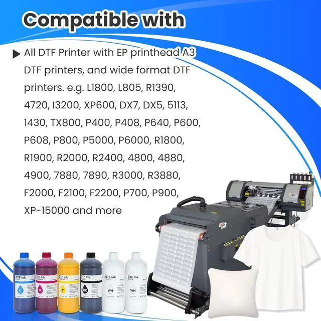 Alt view image 2 of 6 - Premium DTF Ink 500 ml 6-Pack, DTF Heat Transfer Ink Refill ET-8550 | for All DTF Printers L1800 R2400 L800 DX5 DX7 5113 XP600 I3200 (2White, 1Black, 1Cyan, 1Magenta, 1Yellow)
