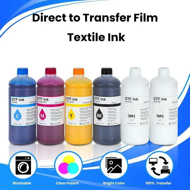 Alt view image 3 of 6 - Premium DTF Ink 500 ml 6-Pack, DTF Heat Transfer Ink Refill ET-8550 | for All DTF Printers L1800 R2400 L800 DX5 DX7 5113 XP600 I3200 (2White, 1Black, 1Cyan, 1Magenta, 1Yellow)