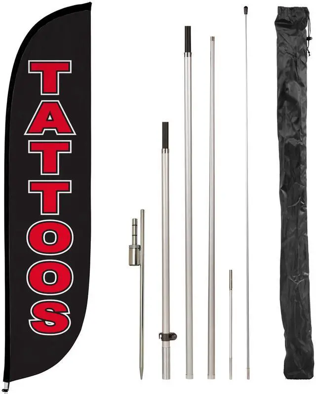 Main image of Feather Flag Pole Kit - 12 Feet Tall Advertising Flag Banner with Fiberglass Pole Kit and Ground Spike for Business Promotion - Business Flags - Tattoos (10M1200310) | Business